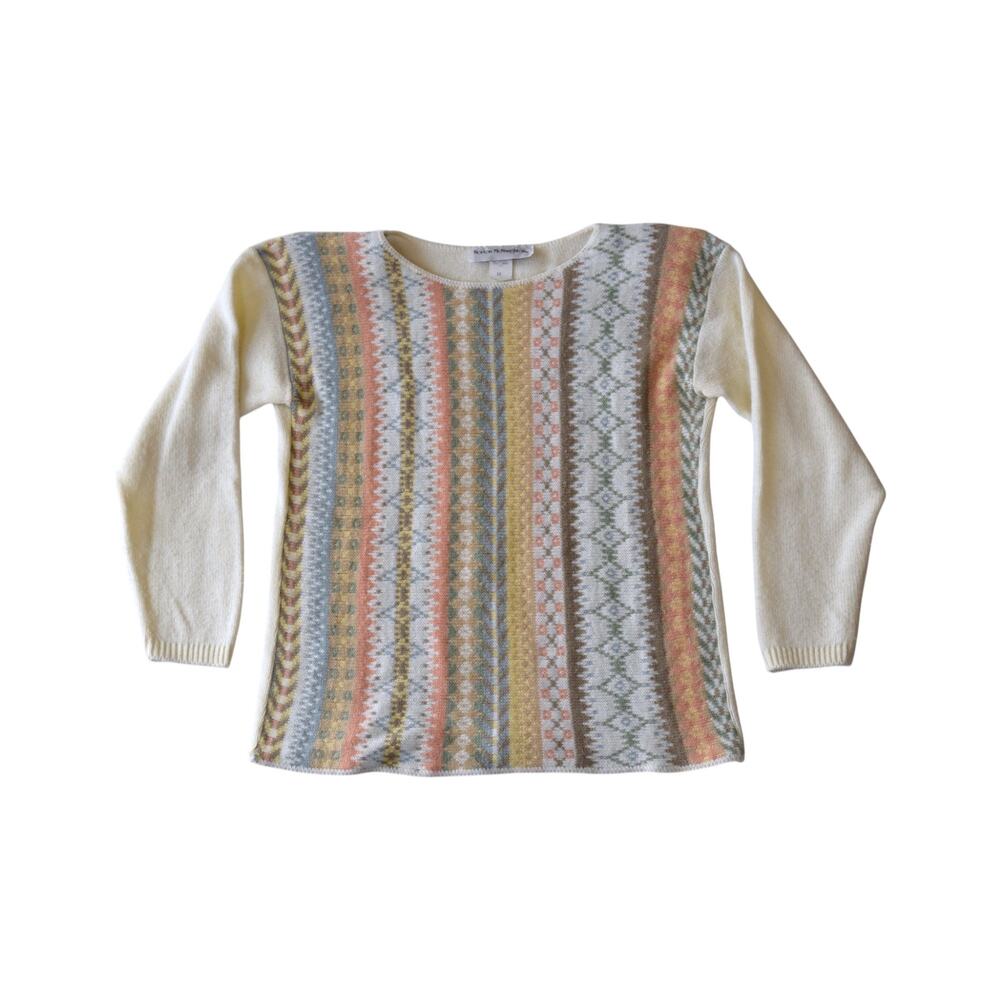 Vintage Pastel Fair Isle Sweater Cottagecore Grandpa Knit Size M